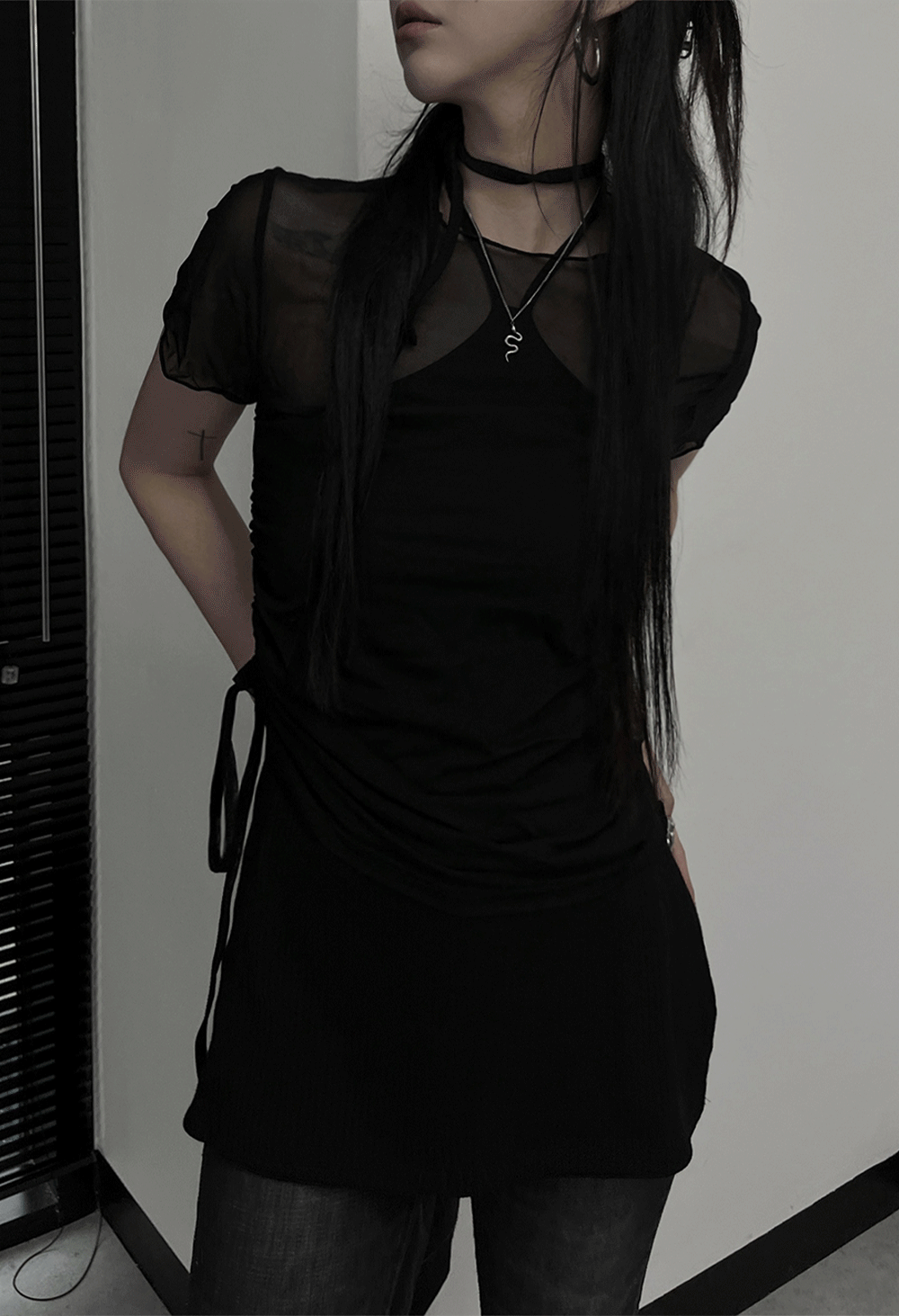 layered see-through string t
